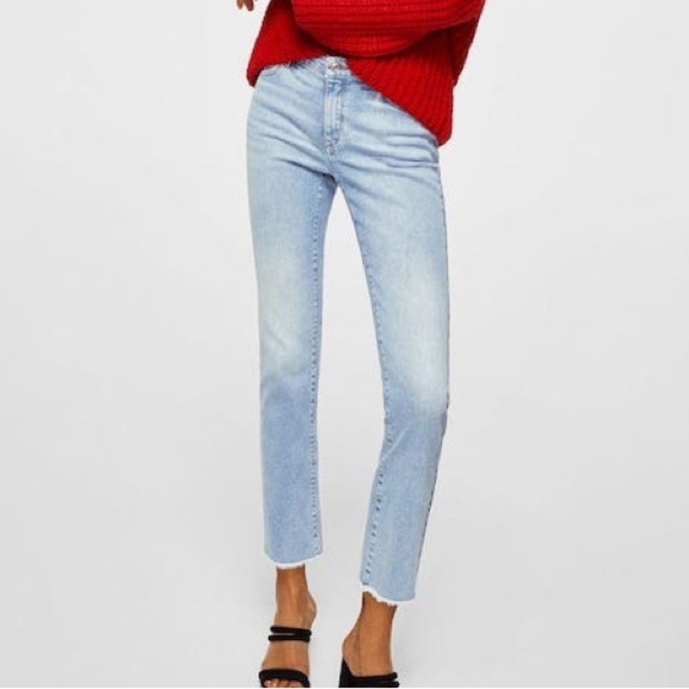 Mango cropped light blue jeans